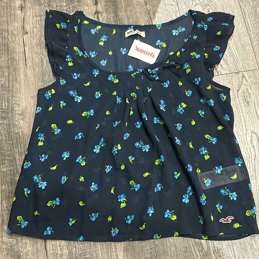 Hollister Sheer Navy Floral Top